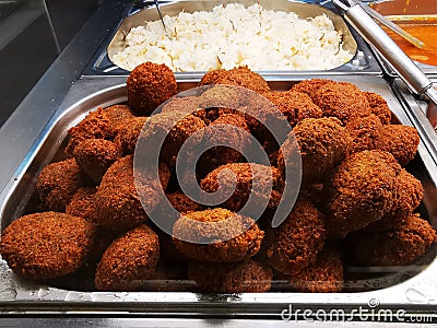 Crispy meatballs with rice - turkish specialty Stock Photo