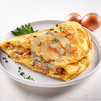 Shattering Silence with Each Bite: A Symphony of Crispy Edges and Fluffy Clouds in Every Omelet Stock Photo