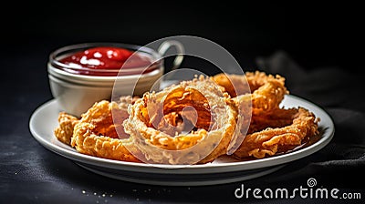 Crispy Onion Rings with Ketchup Stock Photo