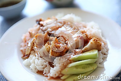 Crispy roast pork with rice , Thai food Stock Photo