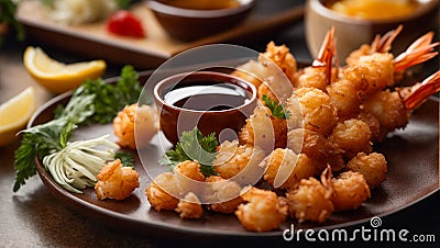 Crispy shrimp tempura eat cook restaurant Asian delicious traditional yummy fried seafood Stock Photo