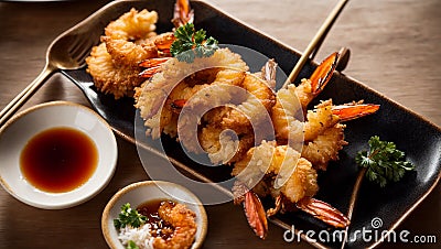 Crispy shrimp tempura eat hot restaurant Asian gourmet traditional yummy fried seafood Stock Photo