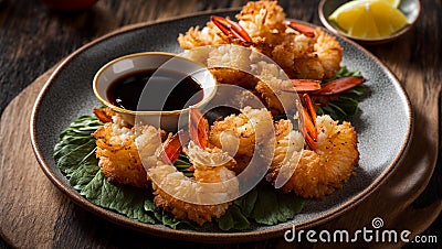 Crispy shrimp tempura on old background grilled party traditional Stock Photo