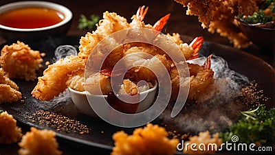Crispy shrimp tempura on old background grilled party traditional healthy fried seafood Stock Photo