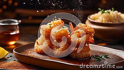 Crispy shrimp tempura eat cook restaurant Asian party traditional yummy fried seafood Stock Photo