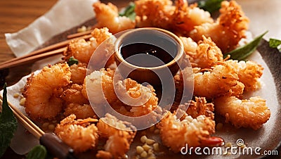 Crispy shrimp tempura eat old background grilled party traditional yummy fried seafood Stock Photo