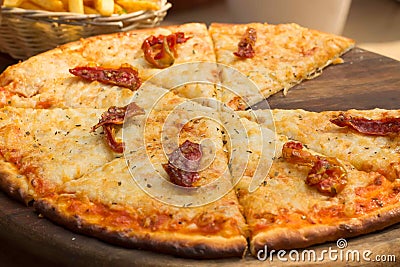Crispy tasty pizza with cheese and tomato Stock Photo