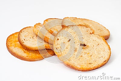 Crispy toasted toast on the white background Stock Photo