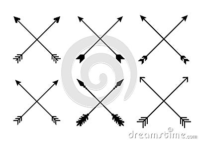 Criss cross hipster arrows. Arrows in boho style. Tribal arrows. Set of Indian style arrows. Vector Vector Illustration