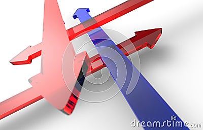 Crisscrossing red and blue arrows Stock Photo