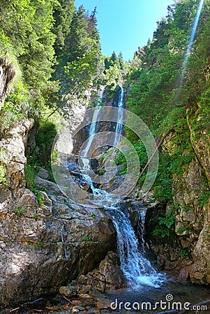 Waterfall in bucegi mountains devil`s mill Stock Photo