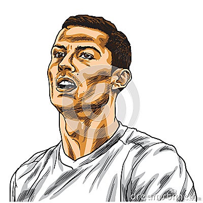 Cristiano Ronaldo Cartoon Vector Portrait Drawing Illustration. Turin, January 15, 2019 Vector Illustration