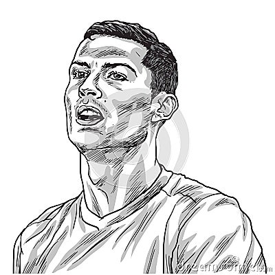 Cristiano Ronaldo Vector Portrait Drawing Line Illustration. Turin, August 27, 2018 Vector Illustration