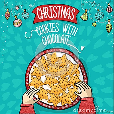 Cristmas cookies with chocolate hand draw Vector Illustration