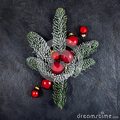 Cristmas decoration with pine branches and ornaments Stock Photo