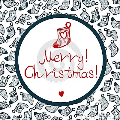 Cristmas stocking with pattern and little heart Vector Illustration