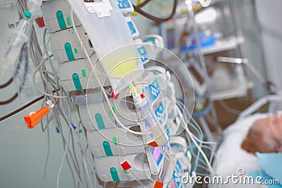Critical care of seriously ill patient in the hospital Stock Photo