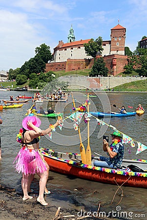 Critical Mass on Wawes, ecological manifestation on Vistula river in Cracow, Poland. Editorial Stock Photo