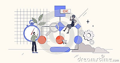 Critical path method as project management tool retro tiny person concept Vector Illustration
