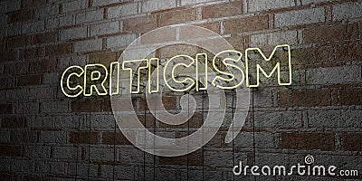 CRITICISM - Glowing Neon Sign on stonework wall - 3D rendered royalty free stock illustration Cartoon Illustration