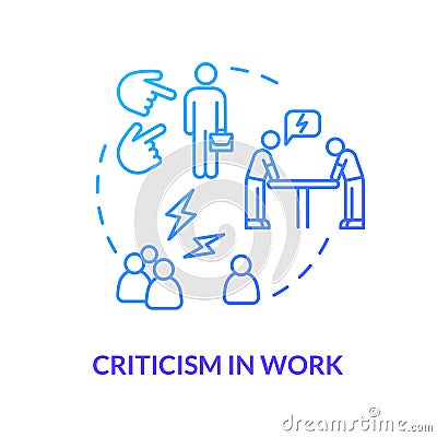 Criticism in work blue concept icon. Overwhelmed secretary. Negative feedback. Toxic situation. Rude shouting. Burnout Vector Illustration