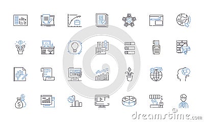 Critique feedback line icons collection. Evaluation, Assessment, Response, Commentary, Input, Perspective, Review vector Vector Illustration