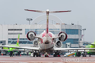 CRJ-200 Rusline Airlines parking at Moscow airport Domodedovo Editorial Stock Photo