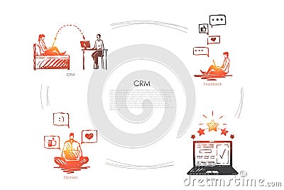 CRM - CRM, feedback, opinion, review vector concept set Vector Illustration