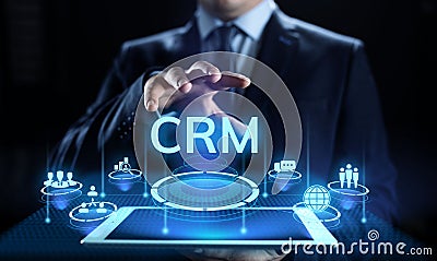 CRM - Customer Relationship Management. Enterprise Communication and planning software concept. Stock Photo