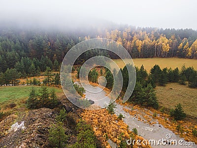 Crni Rzav River in autumn foggy morning Zlatibor mountain. Serbia Stock Photo