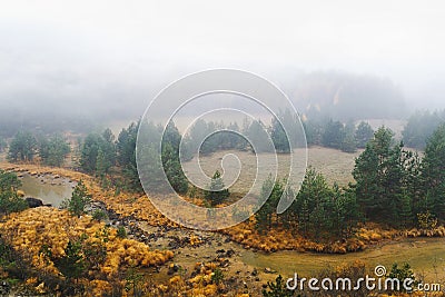 Crni Rzav river, Zlatibor, Serbia. Autumn river landscape with foggy atmosphere Stock Photo