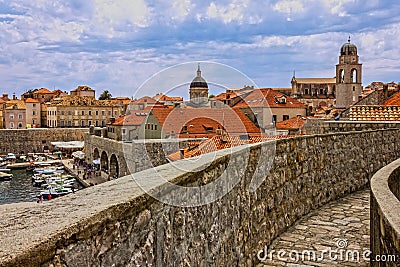 Croatia. Ancient town Dubrovnik sunset panoramic view, fortress Stock Photo