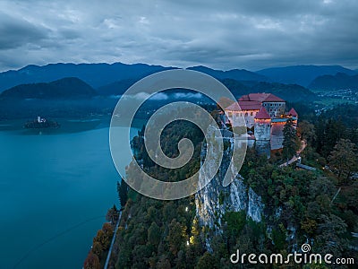 Croatia - Bled Medieval Castle from drone view Stock Photo