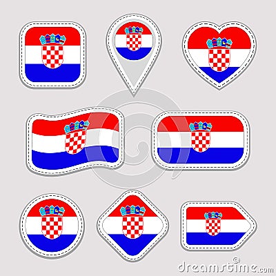 Croatia flag stickers set. Croatian national symbols badges. Isolated geometric icons. . Vector official flags Vector Illustration