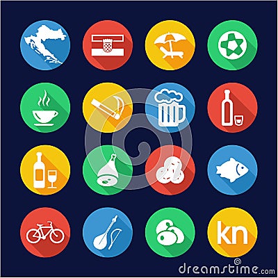 Croatia Icons Flat Design Circle Vector Illustration