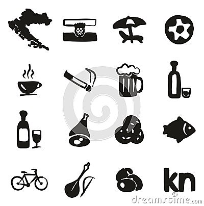 Croatia Icons Freehand Fill Vector Illustration