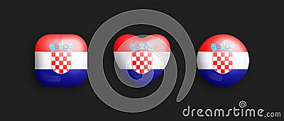 Croatia Official National Flag 3D Vector Glossy Icons Isolated On Black Background Vector Illustration