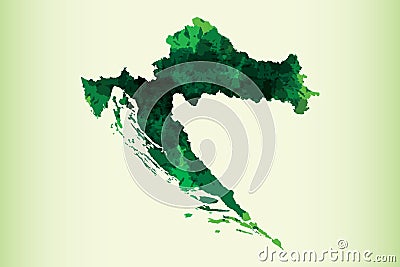 Croatia watercolor map vector illustration of green color on light background using paint brush in paper page Vector Illustration