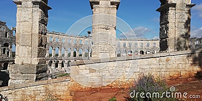 Wall of Croatian Amphitheater in Pula, Istria Editorial Stock Photo