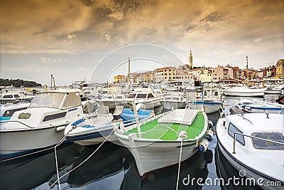 Croatian coast - boats and historic town Stock Photo