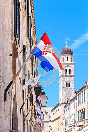 The Croatian flag in Dubrovnik, Croatia Stock Photo