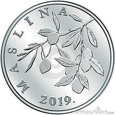 Croatian money 20 lipa silver coin Vector Illustration