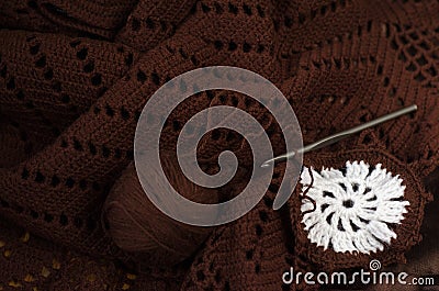 Crochet brown yarn Stock Photo