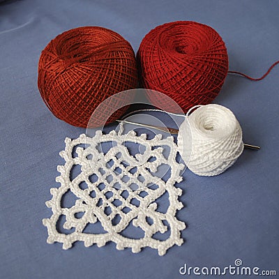 Crochet sample for tablecloth or napkin. Stock Photo