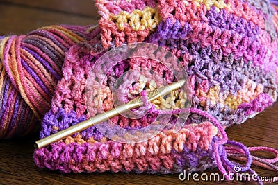 Crochet, Yarn and Crochet Hook Stock Photo