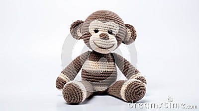 Crocheted Monkey Toy In Dark Brown And Light Beige Stock Photo