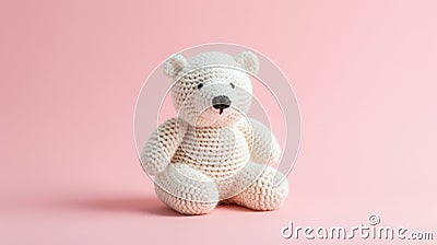 Crocheted polarbear toy vibrant backdrop, handcrafted and adorable, Ai Generated Stock Photo