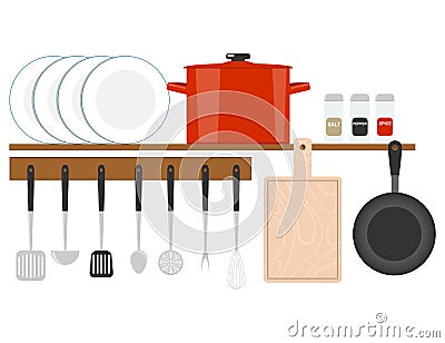 Crockery ceramic cookware. A set of ceramic dishes and kitchen items. Vector illustration, Cartoon Illustration