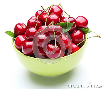 Crockery with cherries. Stock Photo