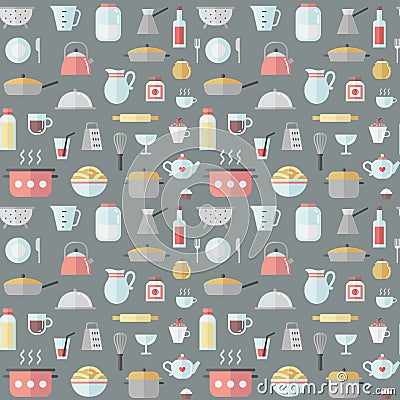 Crockery and cooking flat seamless vector pattern. Vector Illustration